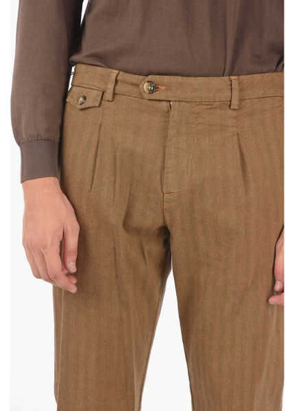 Pantaloni casual Cruna Herringbone Chino Trousers Raval1P.l.603 With Single Pleat Brown Barbati (BM 16209552) 3
