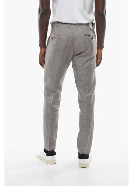 Pantaloni casual Cruna Houndstooth Motif Virgin Wool And Flax Raval Pants White Barbati (BM 16209561) 2