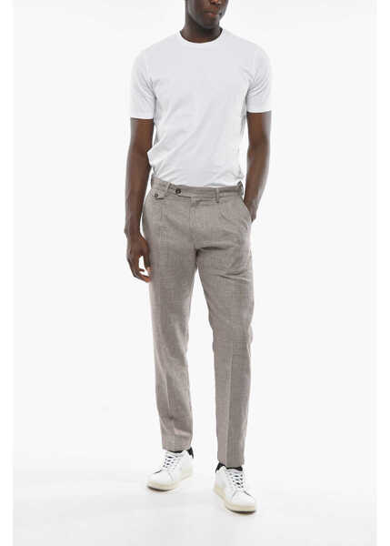 Pantaloni casual Cruna Houndstooth Motif Virgin Wool And Flax Raval Pants White Barbati (BM 16209561) 4