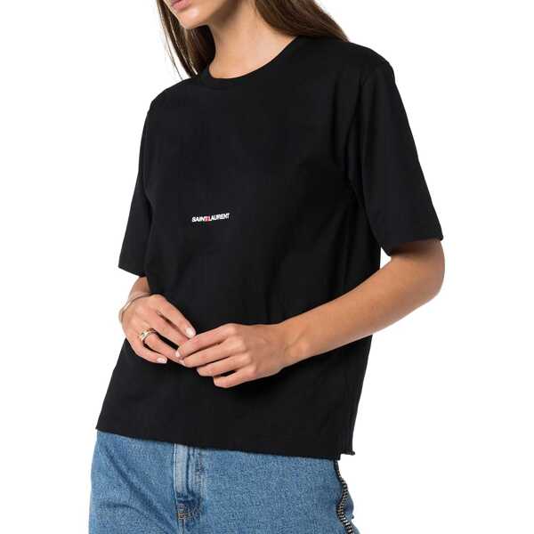 Tricouri Saint Laurent Saint Laurent Cotton Logo T-Shirt Black Femei (BM 16209801) 2