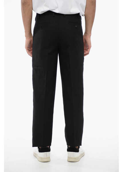 Pantaloni eleganti Neil Barrett Linen Blend Slim Fit Pants With Belt Loops Black Barbati (BM 16209870) 4