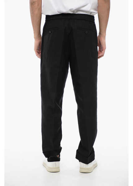 Pantaloni casual Neil Barrett Linen Blend Rem Pants With Elastic Waistband Black Barbati (BM 16209906) 2