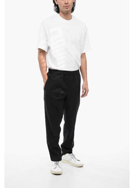 Pantaloni casual Neil Barrett Linen Blend Rem Pants With Elastic Waistband Black Barbati (BM 16209906) 4