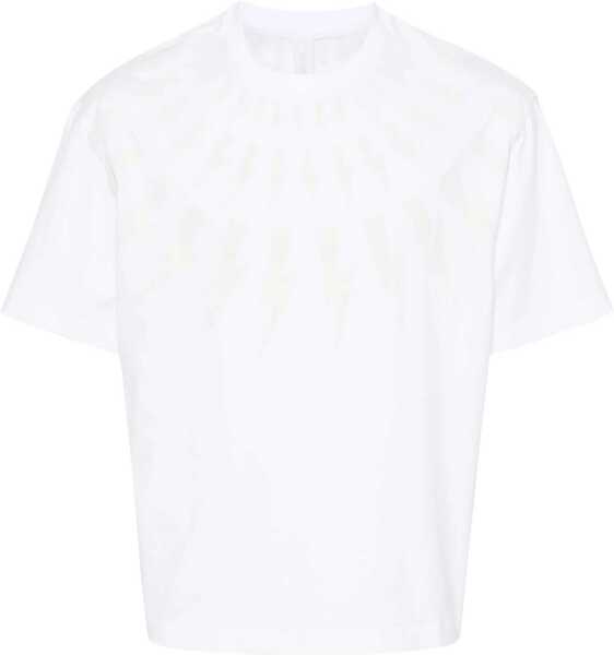 Tricouri Neil Barrett Dropped Shoulder Fairisle Thunderbolt Cotton T-Shirt White Barbati (BM 16210026) 1