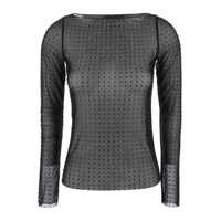 Tricouri 'Rouen' Black T-Shirt With All-Over Crysyal Embellishments And Mesh Design In Tech Fabric Stretch Woman Femei