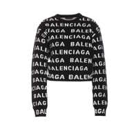 Pulovere Balenciaga Allover Logo Wool Cropped Sweater Femei