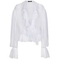 Bluze White Cropped Blouse With Ruffles Trim In Silk Woman Femei
