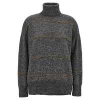 Pulovere Grey High Neck Sweater With Stripe Motif In Alpaca Blend Woman Femei