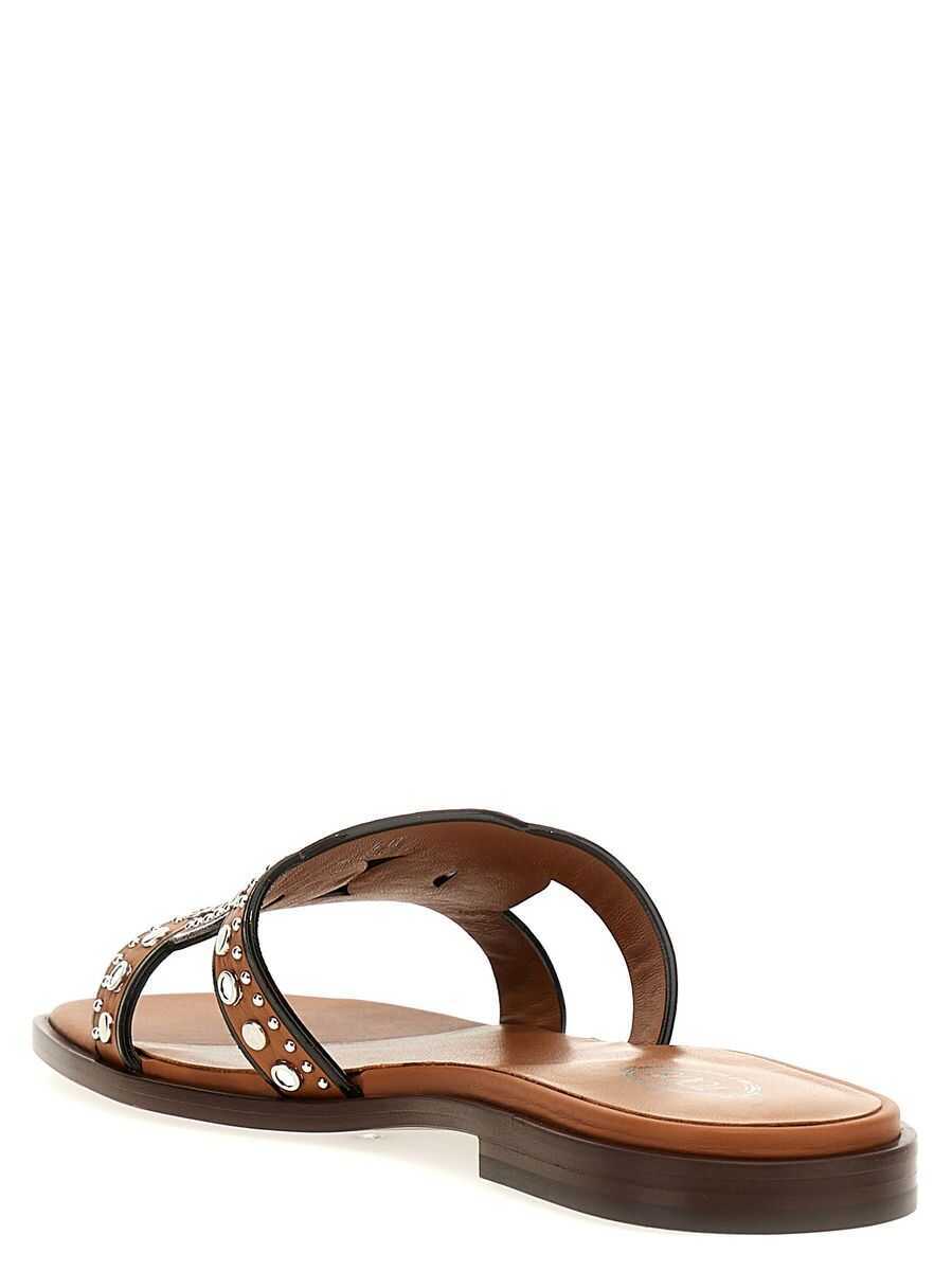 Sandale TODS TodS Leather Flat Sandals BROWN Femei (BM 16287627) 3