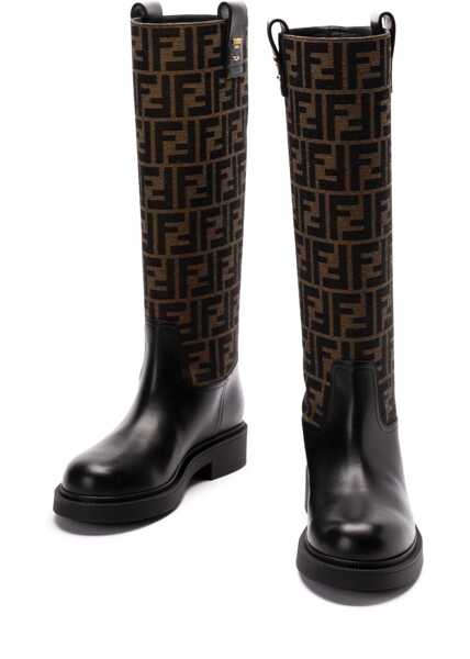 Sandale Fendi Leather Boots NEROTABACCO NERO Femei (BM 16288233) 4