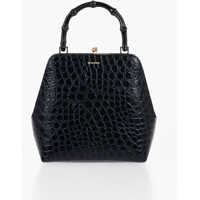 Genti de mana Printed Leather Goji Handbag With Bamboo Handle Femei