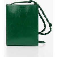 Genti tip postas Craquelé Leather Bag With Woven Shoulder Strap Femei