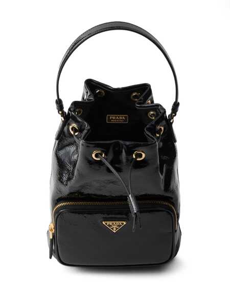 Genti de mana Prada Prada Duet Patent Leather Bucket Bag Black Femei (BM 16290804) 5