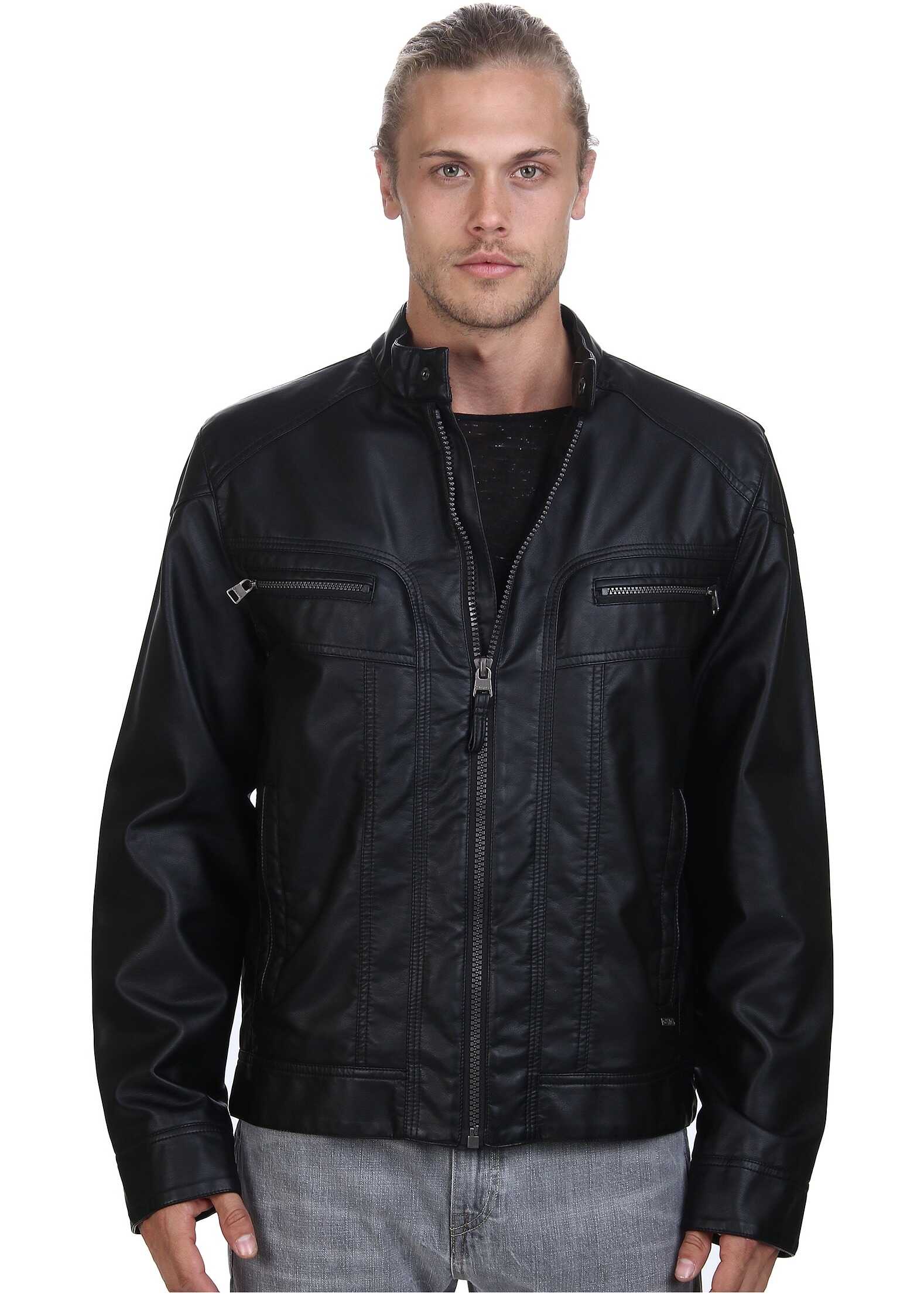 Geaca Calvin Klein Faux Leather Moto Jacket Black