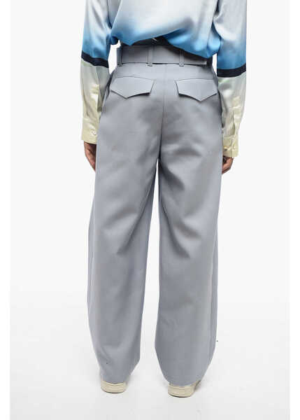 Pantaloni casual Jil Sander Double-Pleated Wool Pants With Belt Light Blue Barbati (BM 16308906) 2