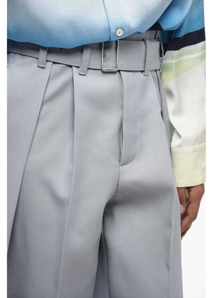 Pantaloni casual Jil Sander Double-Pleated Wool Pants With Belt Light Blue Barbati (BM 16308906) 3