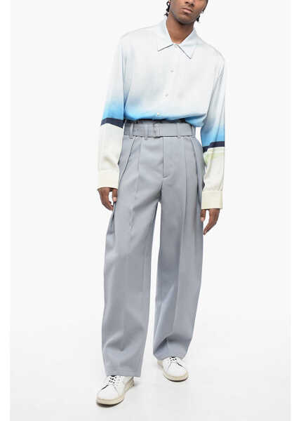 Pantaloni casual Jil Sander Double-Pleated Wool Pants With Belt Light Blue Barbati (BM 16308906) 4