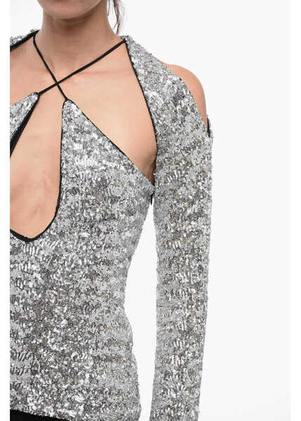 Bluze THE ATTICO Sequined Top With Detachable Sleeves Silver Femei (BM 16309221) 3