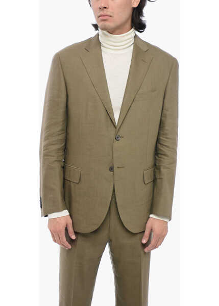 Costume CORNELIANI Linen Blend Side Vents Notch Lapel Leader Soft 2-Button Suit Green Barbati (BM 16309242) 2