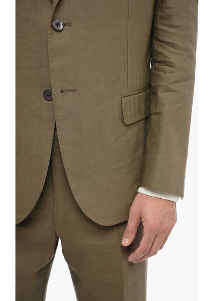Costume CORNELIANI Linen Blend Side Vents Notch Lapel Leader Soft 2-Button Suit Green Barbati (BM 16309242) 3