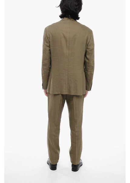 Costume CORNELIANI Linen Blend Side Vents Notch Lapel Leader Soft 2-Button Suit Green Barbati (BM 16309242) 4
