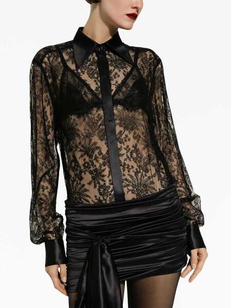 Camasi casual Dolce & Gabbana Lace Shirt With Satin Spread Collar Black Femei (BM 16309269) 4