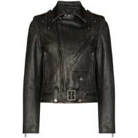 Geci biker Black Leather Biker Jacket Golden Goose Woman Femei