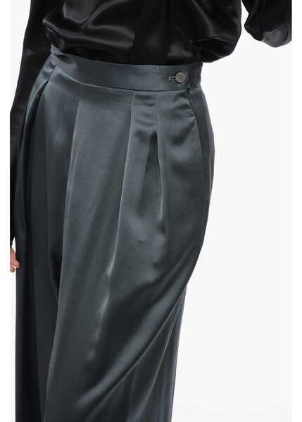 Pantaloni office Fabiana Filippi Satin Palazzo Pants With Double-Pleats Light Blue Femei (BM 16317048) 3