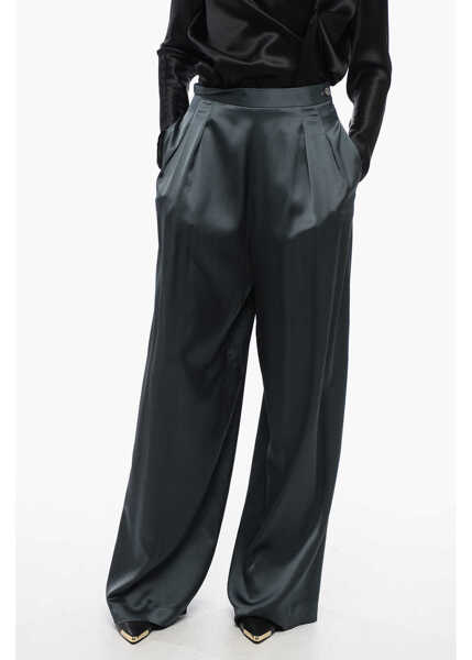 Pantaloni office Fabiana Filippi Satin Palazzo Pants With Double-Pleats Light Blue Femei (BM 16317048) 1