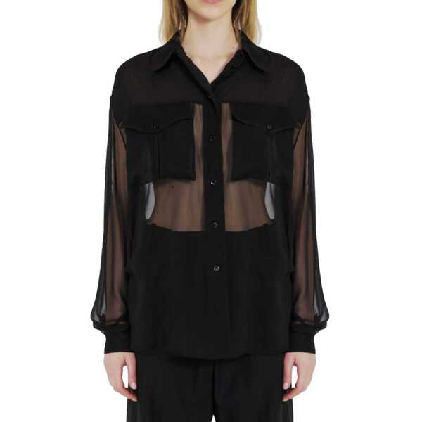 Camasi Saint Laurent Saint Laurent Silk Crepe Muslin Shirt Black Femei (BM 16317198) 2