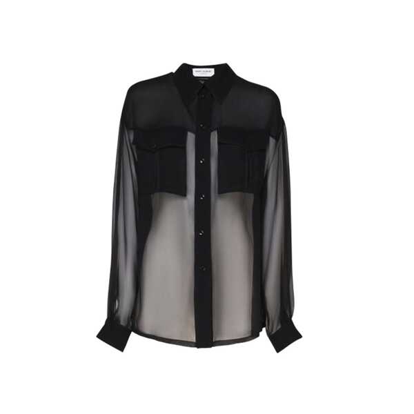 Camasi Saint Laurent Saint Laurent Silk Crepe Muslin Shirt Black Femei (BM 16317198) 1