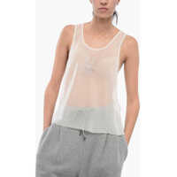 Bluze See-Through Tank Top With Rhinestoned Logo Femei