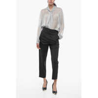 Pantaloni casual Chloe Dama - Pantaloni casual Chloe Front-Pleated Pants With Hopsack Motif Black Femei (BM 16317345) - B-mall.ro