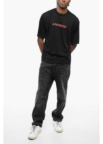 Tricouri A PAPER KID Cotton Crew-Neck T-Shirt Witth Logo-Print Black Barbati (BM 16317450) 4
