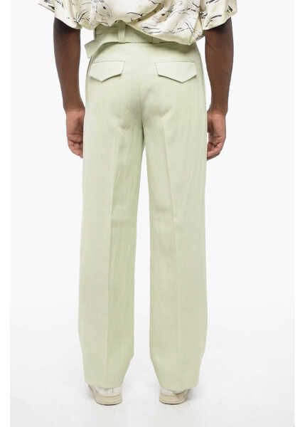 Pantaloni casual Jil Sander Single-Pleated Fluid Flax Blend Pants Green Barbati (BM 16317531) 2