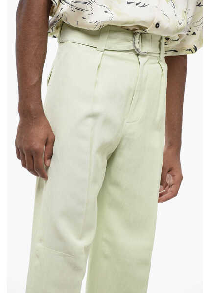 Pantaloni casual Jil Sander Single-Pleated Fluid Flax Blend Pants Green Barbati (BM 16317531) 3