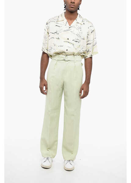 Pantaloni casual Jil Sander Single-Pleated Fluid Flax Blend Pants Green Barbati (BM 16317531) 4