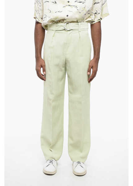 Pantaloni casual Jil Sander Single-Pleated Fluid Flax Blend Pants Green Barbati (BM 16317531) 1