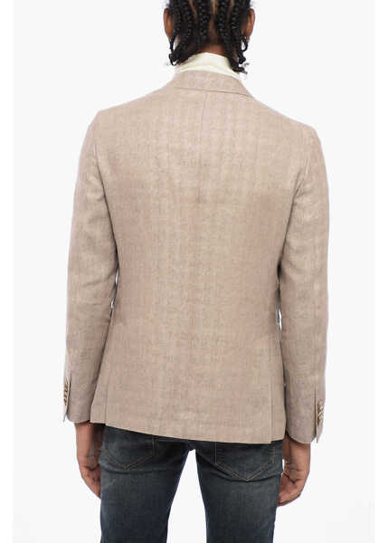 Sacouri CORNELIANI Cc Collection Half-Lined Jacquard Linen Blazer With Patch Po Beige Barbati (BM 16318047) 2