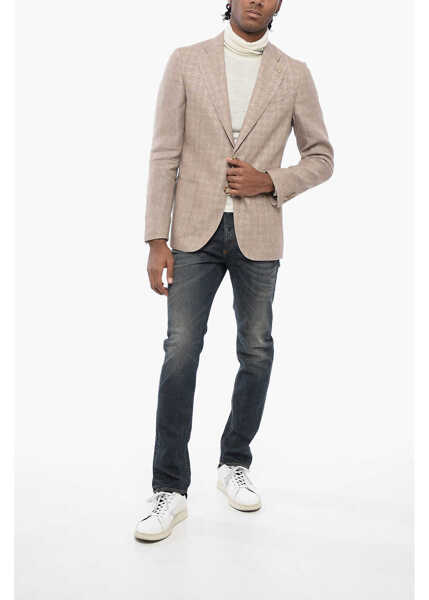 Sacouri CORNELIANI Cc Collection Half-Lined Jacquard Linen Blazer With Patch Po Beige Barbati (BM 16318047) 4