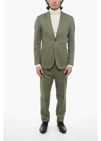 Costume CORNELIANI Twill Side Vents Notch Lapel Circle 2-Button Suit Green Barbati (BM 16318365) 1