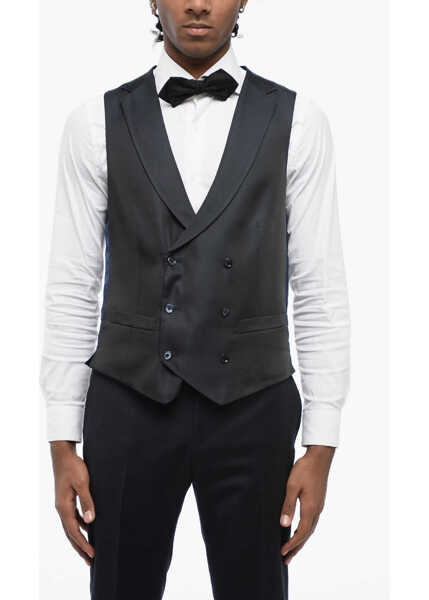 Veste costum CORNELIANI Cc Collection Double-Breasted Jacquard Waistcoat Blue Barbati (BM 16318563) 1