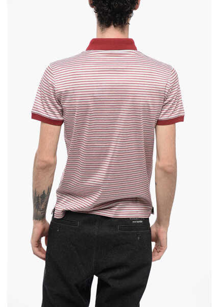 Tricouri Polo CORNELIANI 3-Button Cotton Polo Shirt With Awning Striped Pattern Red Barbati (BM 16343421) 2