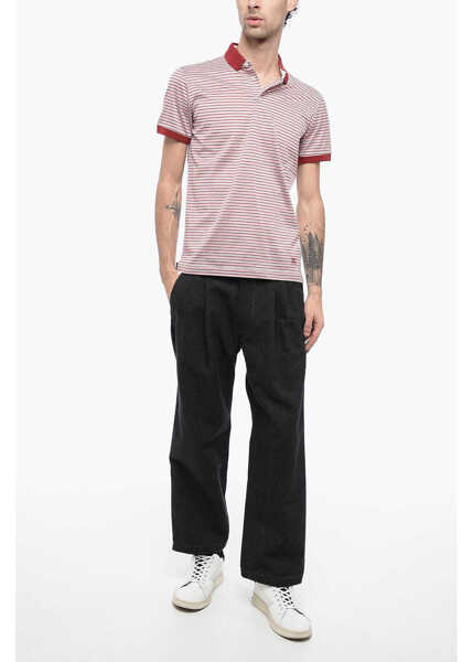 Tricouri Polo CORNELIANI 3-Button Cotton Polo Shirt With Awning Striped Pattern Red Barbati (BM 16343421) 4