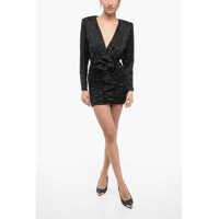 Rochii scurte All-Over Strass Draped Mini Dress With Deep Plunge Femei