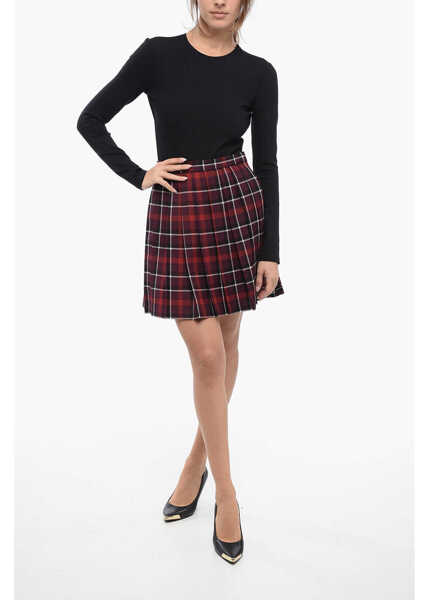 Fuste scurte Dior Checked Pleated Miniskirt Burgundy Femei (BM 16343469) 4