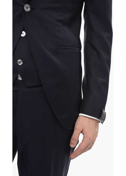 Costume CORNELIANI Virgin Wool And Silk Peak Lapel 3 Piece Waistcoat Suit Blue Barbati (BM 16343757) 3