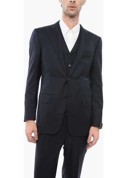 Costume CORNELIANI Virgin Wool 3 Piece Waistcoat Suit With Side Vents Midnight Blue Barbati (BM 16343763) 2