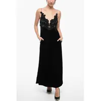Rochii lungi Velvet Dress With Embroidered Bodice Femei