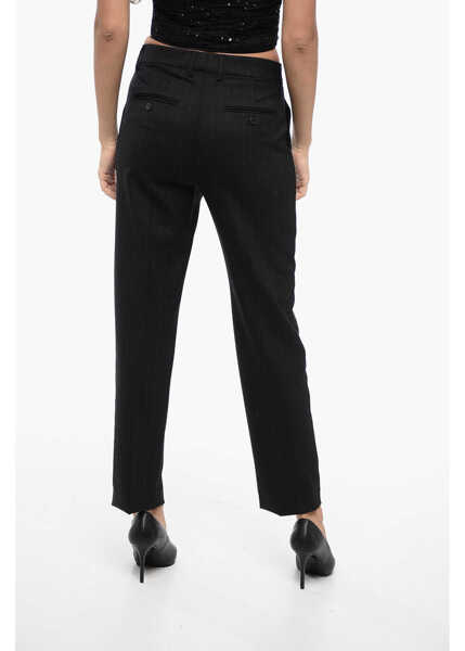 Pantaloni casual True Royal Straight-Fit Pants With Lurex Striped Motif Black Femei (BM 16343925) 2